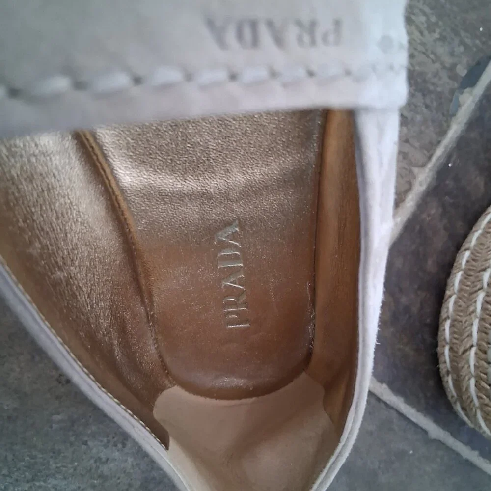 Prada Cream Nude Suede Espadrille Shoes